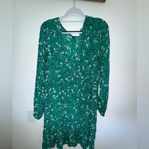 LOFT Teal Dress with Blue and White Floral Design